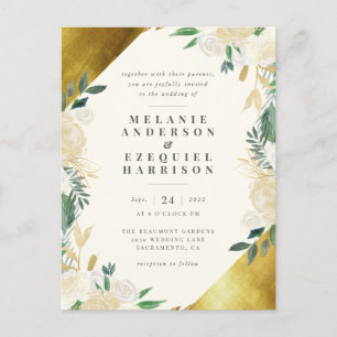 Postal De Invitación Elegante Boda floral geométrica de oro