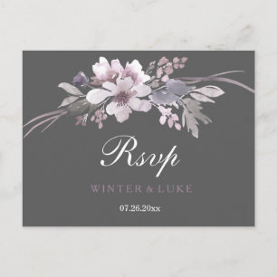 Postal De Invitación Elegante Boda Floral Gris de Invierno RSVP