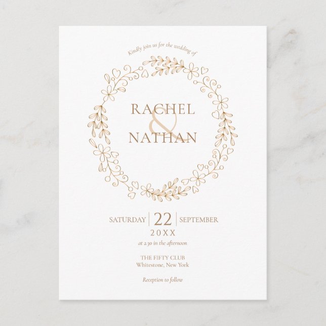 Postal De Invitación Elegante Boda Laurel Garland moderno Gold (Anverso)