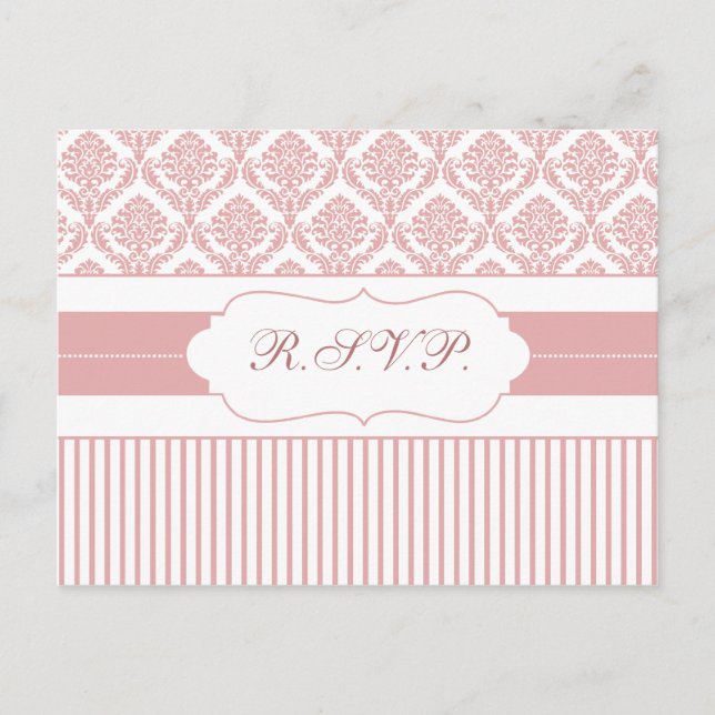 Postal De Invitación Elegante Boda moderno Rubor Damask (Anverso)