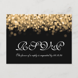 Postal De Invitación Elegante Boda RSVP Luces de Oro