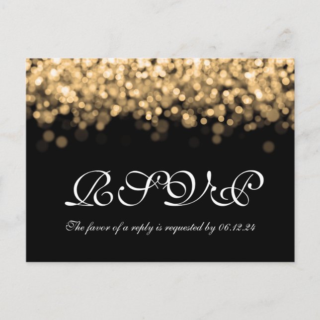 Postal De Invitación Elegante Boda RSVP Luces de Oro (Anverso)