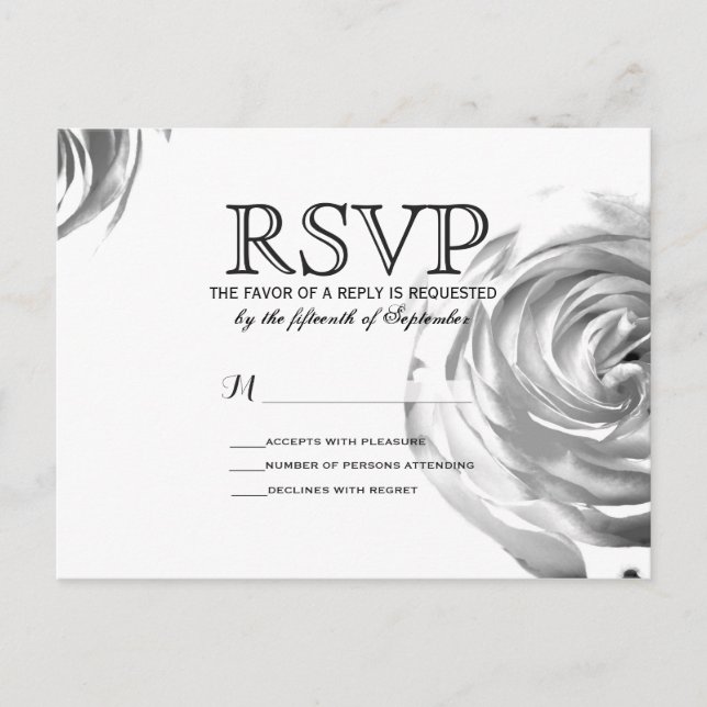 Postal De Invitación Elegante Bonito Impresión de rosa blanco y negro (Anverso)