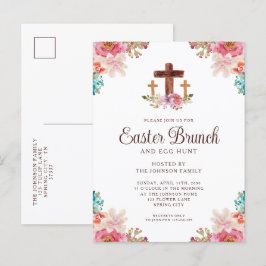 Postal De Invitación Elegante Brunch Floral Cross Easter