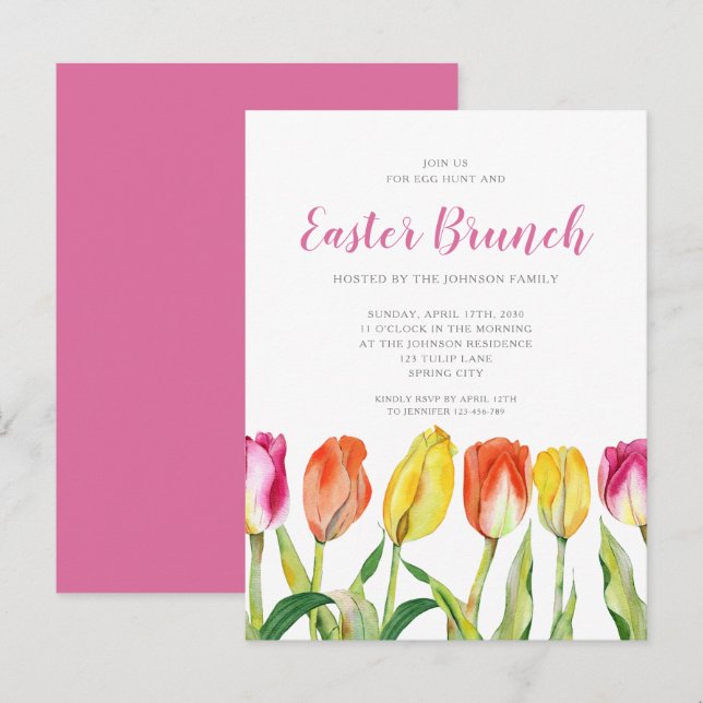 Postal De Invitación Elegante Brunch Floral Floral de Pascua (Anverso / Reverso)