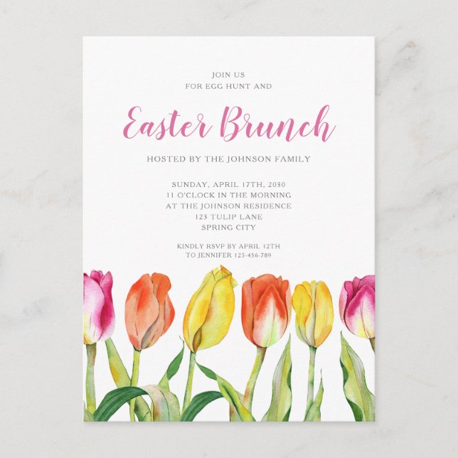Postal De Invitación Elegante Brunch Floral Floral de Pascua (Anverso)