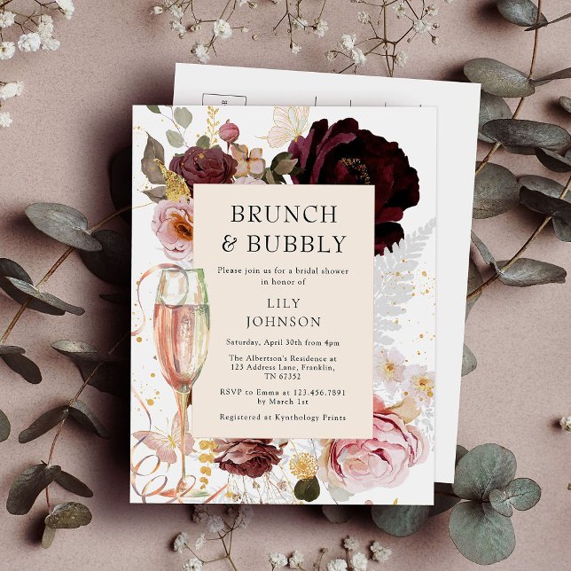 Postal De Invitación Elegante Brunch rosado y ducha Bubbly Bridal (Subido por el creador)