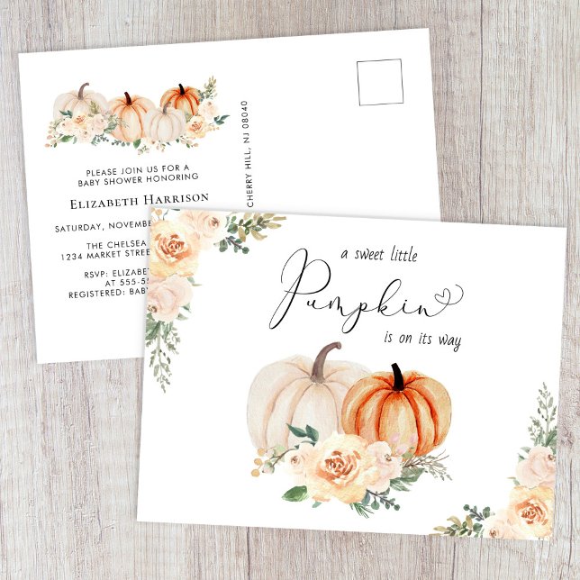 Postal De Invitación Elegante calabaza Floral acuarela Baby Shower (Subido por el creador)