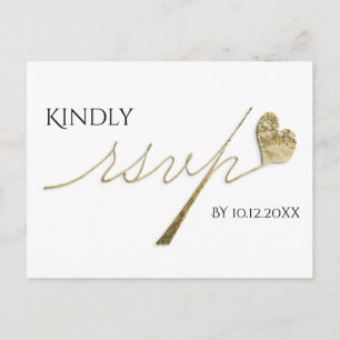 Postal De Invitación Elegante caligrafía de oro con RSVP de corazón
