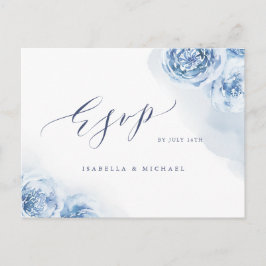 Postal De Invitación Elegante caligrafía polvoriento azul floral RSVP