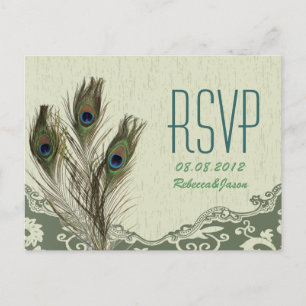 Postal De Invitación elegante campo vintage boda de pavo real verde RSV