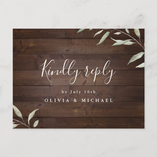 Postal De Invitación Elegante casa de campo de madera verde RSVP I (Anverso)