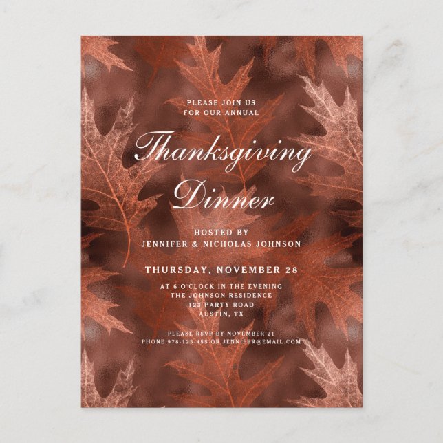 Postal De Invitación Elegante cena de Acción de Gracias en Caída (Anverso)