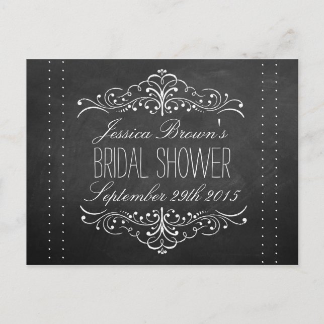 Postal De Invitación Elegante Chalkboard Bridal Shower Recetales (Anverso)