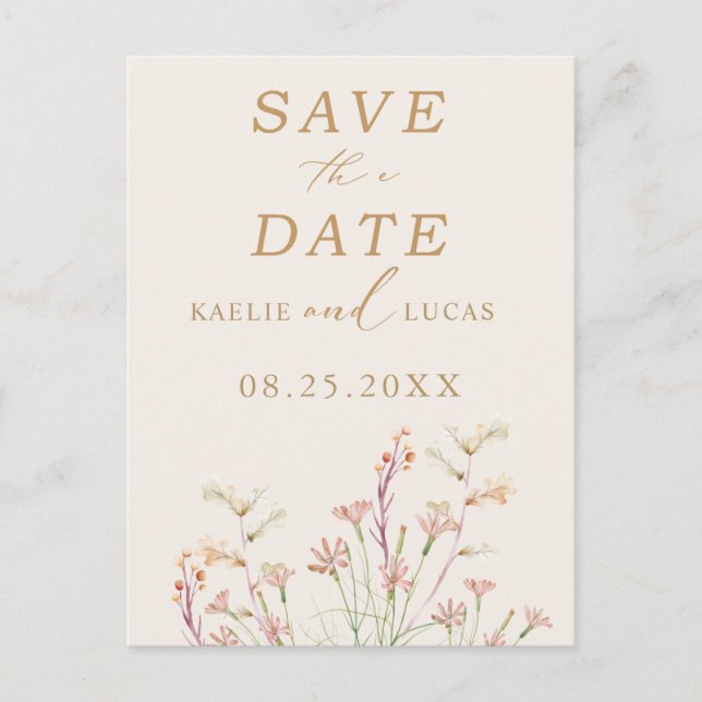 Postal De Invitación Elegante Charm Wild Flower Wedding Save The Date (Anverso)