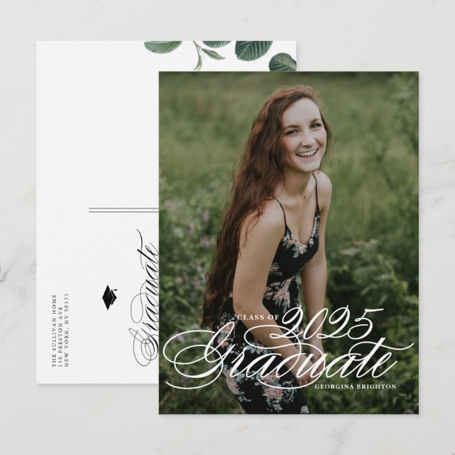 Postal De Invitación Elegante Clase de Script de Graduación de Foto 202 (Anverso / Reverso)
