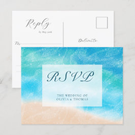 Postal De Invitación Elegante Clásico Aquarela Playa Boda Comida RSVP