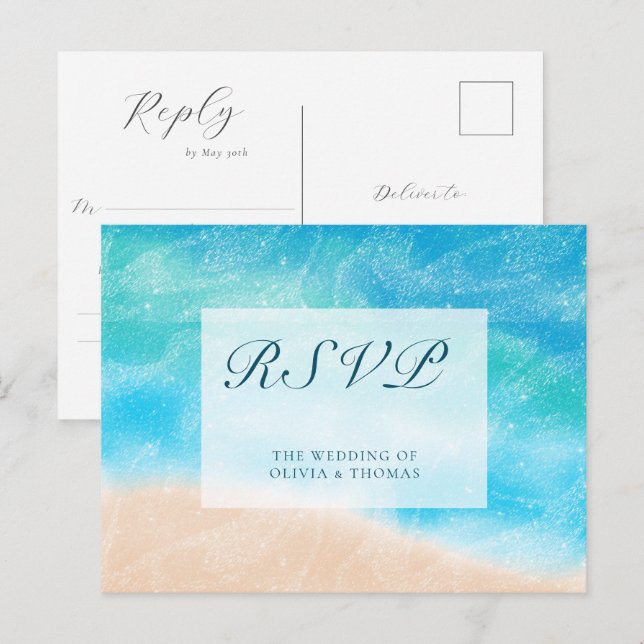 Postal De Invitación Elegante Clásico Aquarela Playa Boda Comida RSVP (Anverso / Reverso)