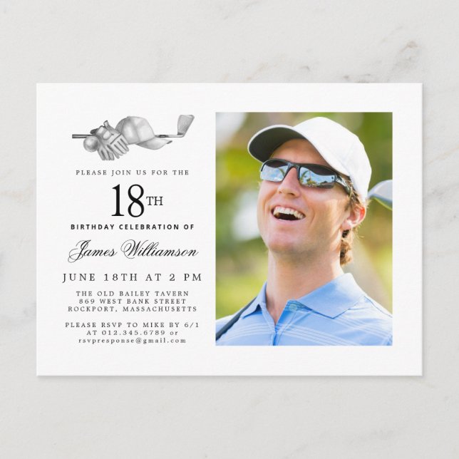 Postal De Invitación Elegante Classic Golf 18th Birthday Party Photo (Anverso)