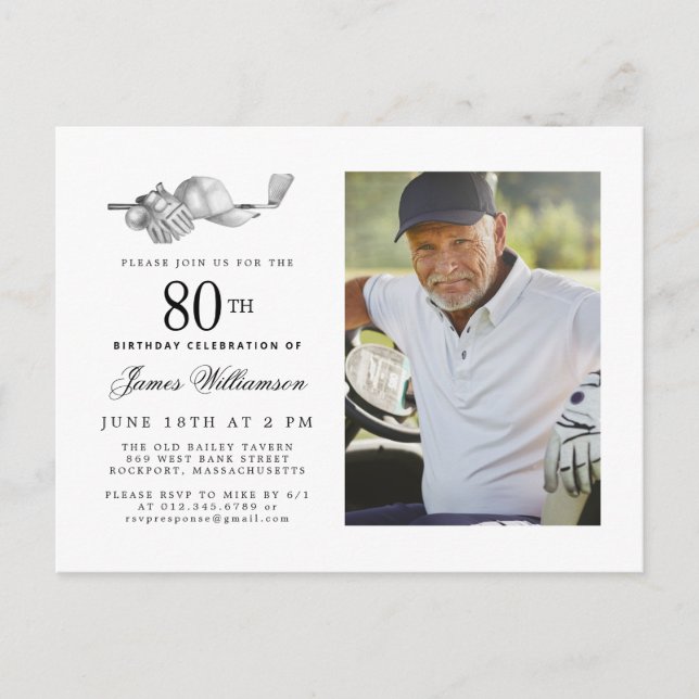 Postal De Invitación Elegante Classic Golf 80th Birthday Party Photo (Anverso)