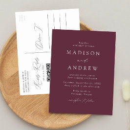 Postal De Invitación Elegante Código QR de Boda Moderno Morado