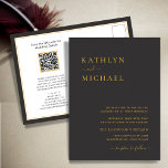 Postal De Invitación Elegante código QR negro todo en un Boda moderno<br><div class="desc">Elegante tipografía moderna de color negro y dorado Código QR Todo en una postal de invitación a la boda Minimalista. Celebra tu día especial con esta elegante y hermosa tarjeta de invitación a la boda para embellecer tu ocasión especial. Todos los textos están preorganizados para que puedas personalizarlos fácil y...</div>