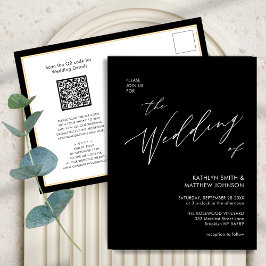 Postal De Invitación Elegante código QR negro todo en un Boda moderno