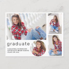 Postal De Invitación Elegante Colage de Fotos de Graduación Blanco Mode