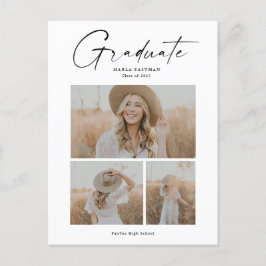 Postal De Invitación Elegante Colaje de Fotos de Graduado en Script Gra