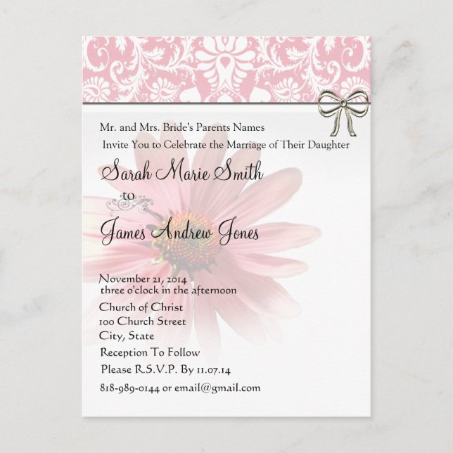 Postal De Invitación Elegante Cono Rosa FlorInvitación a la boda (Anverso)