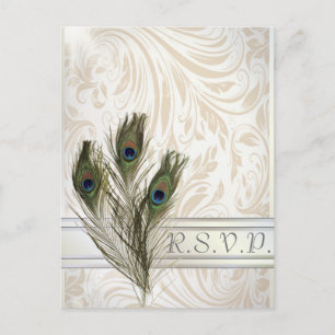 Postal De Invitación elegante damasco vintage pavo real boda RSVP