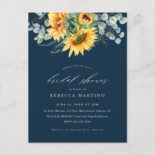 Postal De Invitación Elegante ducha de novia de girasol rústico (Anverso)