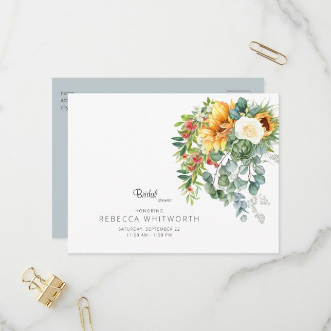 Postal De Invitación Elegante ducha de novia toscana con girasol (Anverso/Reverso In Situ)