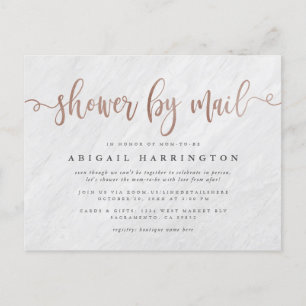 Postal De Invitación Elegante ducha de oro de mármol blanco y Rosa por