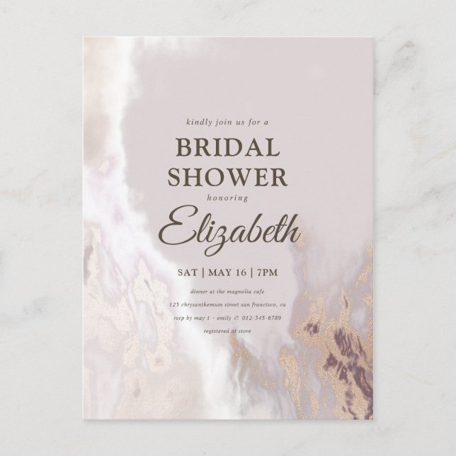 Postal De Invitación Elegante ducha nupcial de acuarela dorada (Anverso)