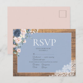 Postal De Invitación Elegante Dusty Azul Rubor Floral Lace Wedding RSVP