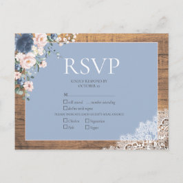 Postal De Invitación Elegante Dusty Azul Rubor Floral Lace Wedding RSVP