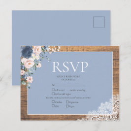 Postal De Invitación Elegante Dusty Azul Rubor Floral Lace Wedding RSVP