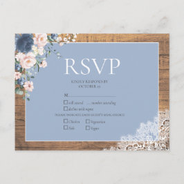 Postal De Invitación Elegante Dusty Azul Rubor Floral Lace Wedding RSVP