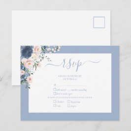 Postal De Invitación Elegante Dusty Blue Rubor Lace Script RSVP