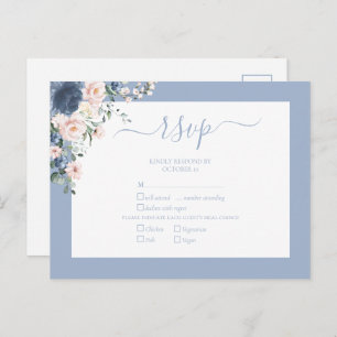 Postal De Invitación Elegante Dusty Blue Rubor Lace Script RSVP