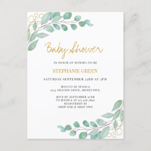 Postal De Invitación Elegante Eucalyptus Greenery Baby Shower 