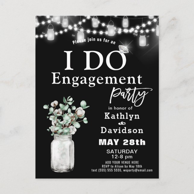 Postal De Invitación Elegante Eucalyptus Greenery I Do Engagement Party (Anverso)