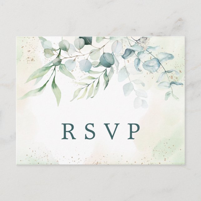 Postal De Invitación Elegante Eucalyptus Greenery Wedding RSVP (Anverso)