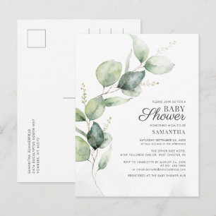 Postal De Invitación Elegante Eucalyptus Sunflower Baby Shower