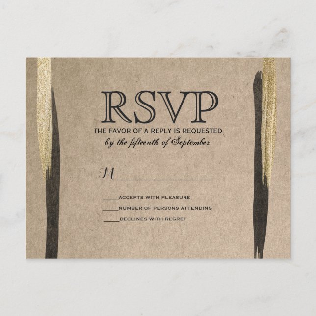 Postal De Invitación Elegante Faux Gold y Black Paint Strokes (Anverso)