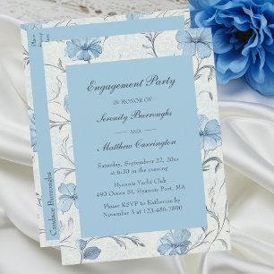 Postal De Invitación Elegante fiesta de compromiso del Jardín Azul Flor