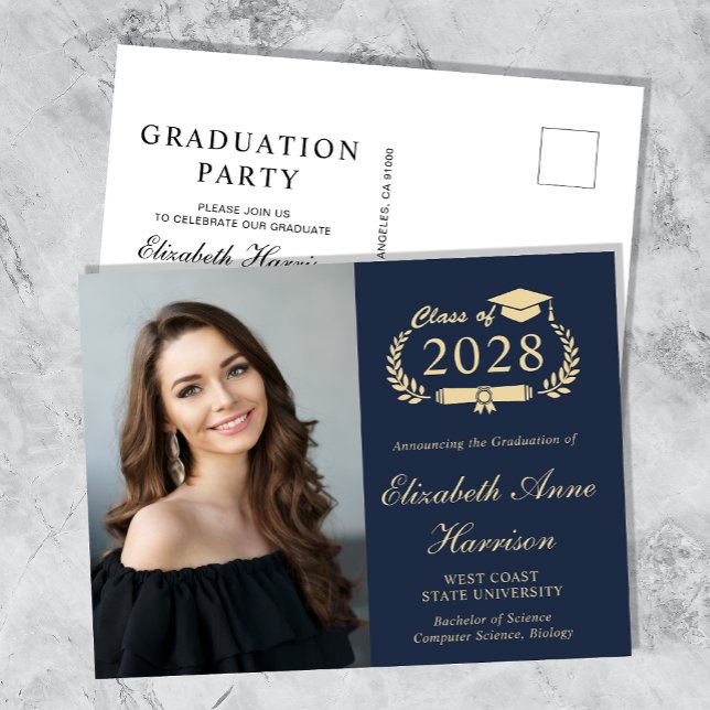 Postal De Invitación Elegante fiesta de graduación azul fotográfico (Subido por el creador)