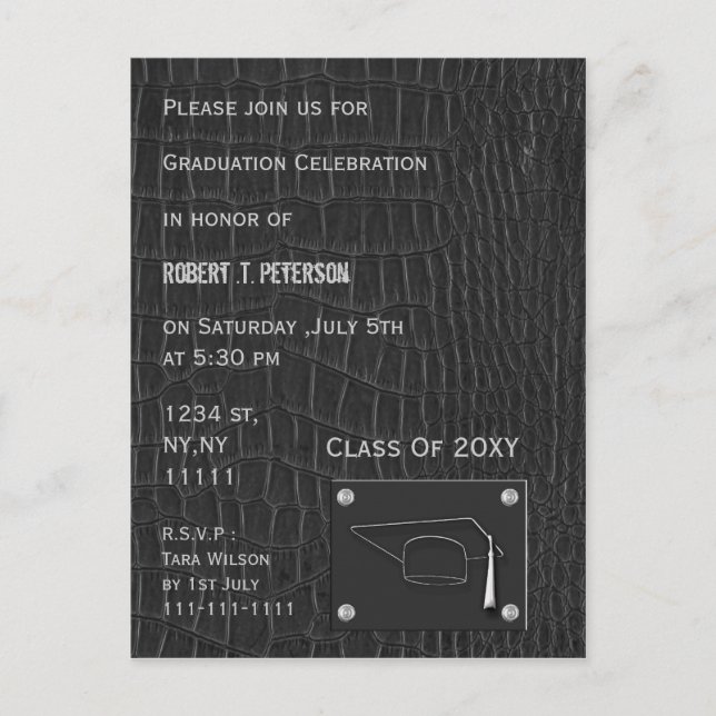 Postal De Invitación elegante fiesta de graduación de cuero gris Invita (Anverso)