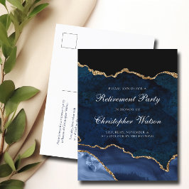 Postal De Invitación Elegante Fiesta de Jubilación Marina Agato de Oro 